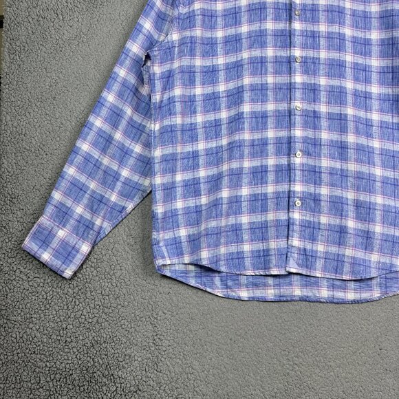 Untuckit Shirt Men XL Blue Tartan Plaid Wrinkle-Resistant Linen Slim Fit Berardo - Picture 4 of 11